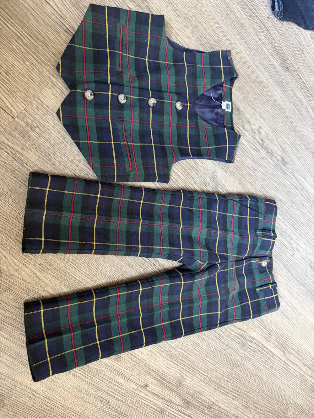 Janie and Jack Green Navy Plaid Vest and Pants Set